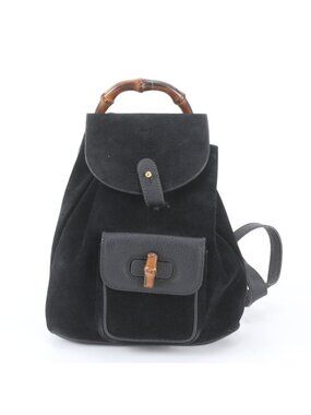 Gucci Vintage Bamboo Leather Backpack Shoulder Bag Black